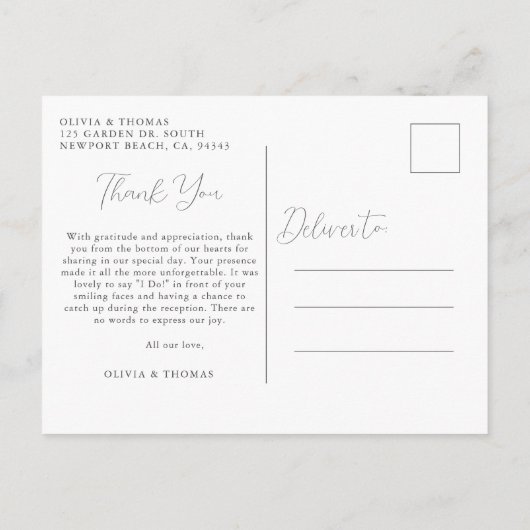 Magnolia Schwarz-weiß Wedding Foto Vielen Dank Postkarte (Rückseite)