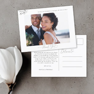 Magnolia Schwarz-weiß Wedding Foto Vielen Dank Postkarte