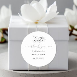 Magnolia Schwarz-weiße Gastgeschenk Hochzeit Runder Aufkleber