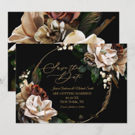 Magnolia Schwarzer Kranz Blumen Save the Date in Einladung