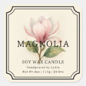 Magnolia Soy Wax Candle Business Label Quadratischer Aufkleber (Vorderseite)
