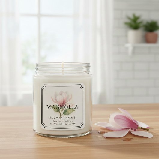 Magnolia Soy Wax Candle Business Label Quadratischer Aufkleber