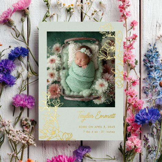 Magnolia Spring Baby Birth Foil Announcement Folieneinladung