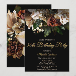 Magnolia Top Gold und Black Floral Geburtstag Einladung