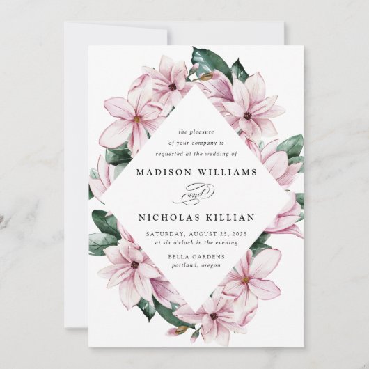 Magnolia und Eukalyptus | Blumenzargen Einladung (Vorderseite)