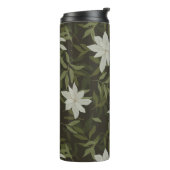 Magnolia und grüne Blätter auf schwarz Thermosbecher (Nach links gedreht)