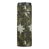 Magnolia und grüne Blätter auf schwarz Thermosbecher (Rückseite)