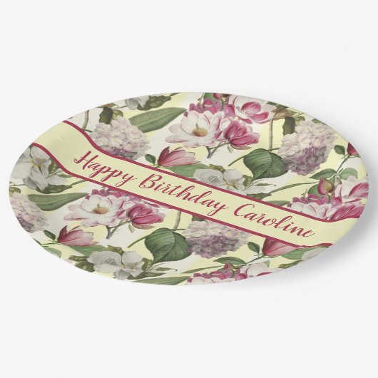 Magnolia und Hydrangea Blume Süd Pappteller (Schrägansicht)