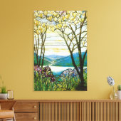 Magnolia und Iris-Fenster aus festem Glas Leinwanddruck (Insitu (Wohnzimmer))