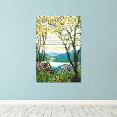 Magnolia und Iris-Fenster aus festem Glas Leinwanddruck (Insitu (Holzboden))