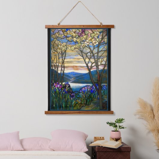 Magnolia und Iris Tiffany verklebtes Glasband Wandteppich Mit Holzrahmen (Schlafzimmer)