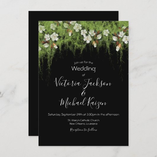 Magnolia und Moss Vines Südliche Hochzeit Einladun Einladung (Vorne/Hinten)
