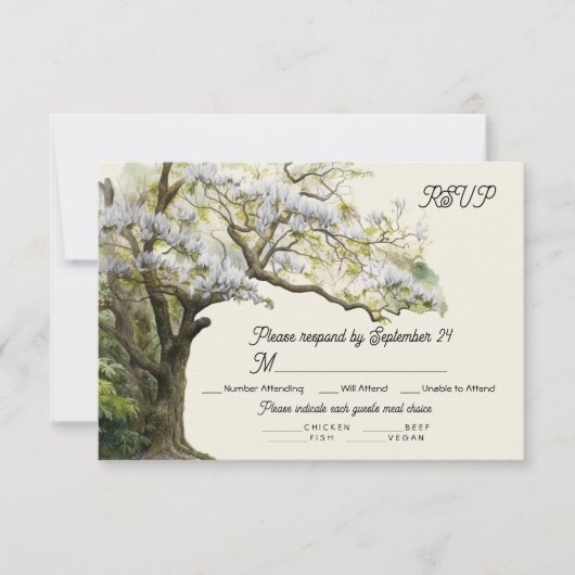 Magnolia und Moss Wedding RSVP Wahlkarte Einladung (Vorderseite)