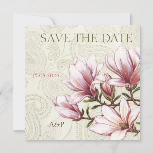 Magnolia und Paisley Wedding Save the Date (Vorderseite)