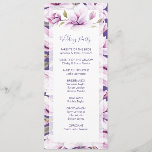Magnolia Violet Blumenzeremonie Programm (Rückseite)