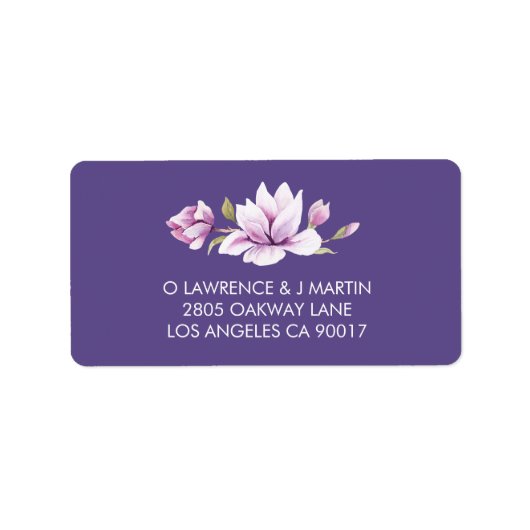 Magnolia Violet Floral Watercolor Adressaufkleber (Vorne)