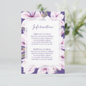 Magnolia Violet Floral Wedding Information Cards Begleitkarte (Stehend Vorderseite)