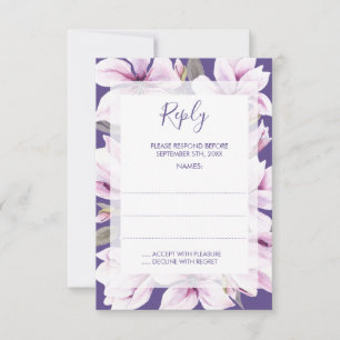 Magnolia Violet Floral Wedding Repards RSVP Karte