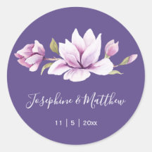 Magnolia Violet Floral Wedding Stickers
