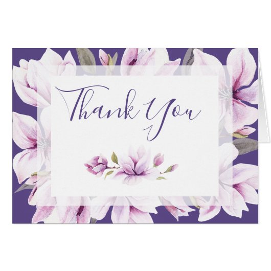 Magnolia Violet Wasserfarbenflora Dankeschön Karte (Vorderseite (Horizontal))