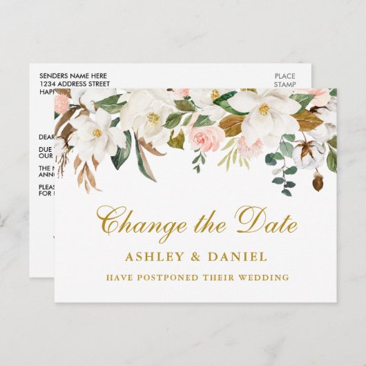 Magnolia Wasserfarbe Änderung des Datums Gold Postkarte (Vorne/Hinten)