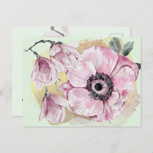 Magnolia Wasserfarbe Postkarte (Vorne/Hinten)