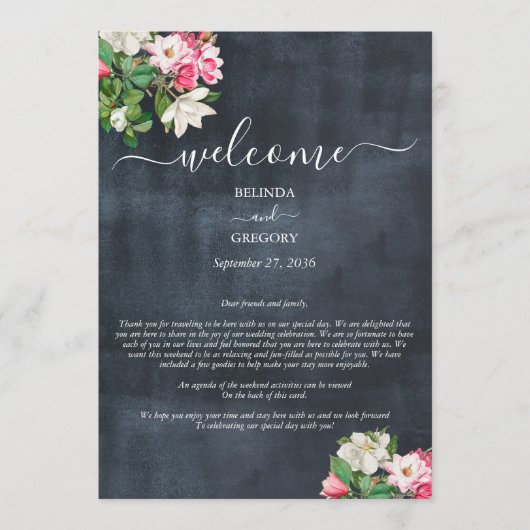 Magnolia Watercolor Blume Hochzeitreise Programm (Vorderseite)