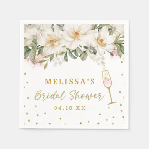 Magnolia Watercolor Champagne Glass Brautparty Serviette