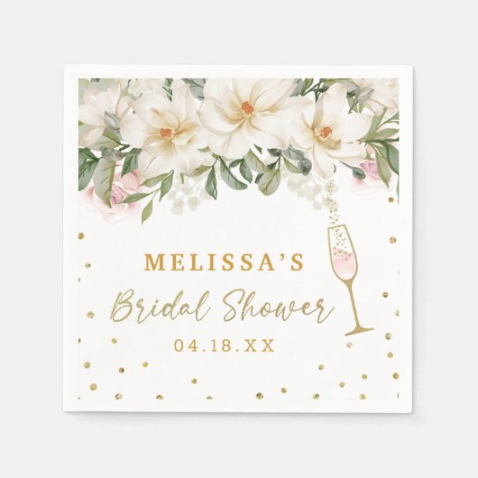 Magnolia Watercolor Champagne Glass Brautparty Serviette (Vorderseite)