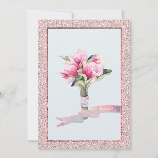 Magnolia Watercolor Crystal Pink Glitzer Einladung (Rückseite)