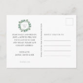 Magnolia Watercolor Floral Wreath Monogram Moving Ankündigungspostkarte (Rückseite)