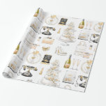 Magnolia Wedding Brautparty Gift Geschenkpapier<br><div class="desc">Das gestreifte Verpackungspapier bietet Magnolien,  schwarz,  gold und cremefarbene Hochzeitsgeschenke.</div>