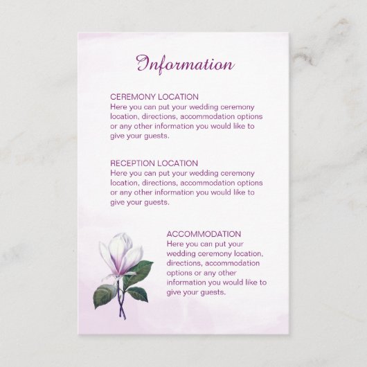 Magnolia Wedding Information Cards Begleitkarte (Vorderseite)
