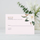 Magnolia Wedding Reply Card | Rosa Einladung (Stehend Vorderseite)