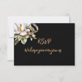 Magnolia Wedding Rings Gold und Black RSVP Karte (Vorderseite)