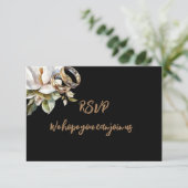 Magnolia Wedding Rings Gold und Black RSVP Karte (Stehend Vorderseite)