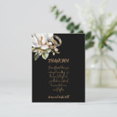 Magnolia Wedding Rings Gold und Black Wedding Dankeskarte (Stehend Vorderseite)