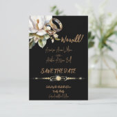 Magnolia Wedding Rings Gold und Black Wedding Save The Date (Stehend Vorderseite)