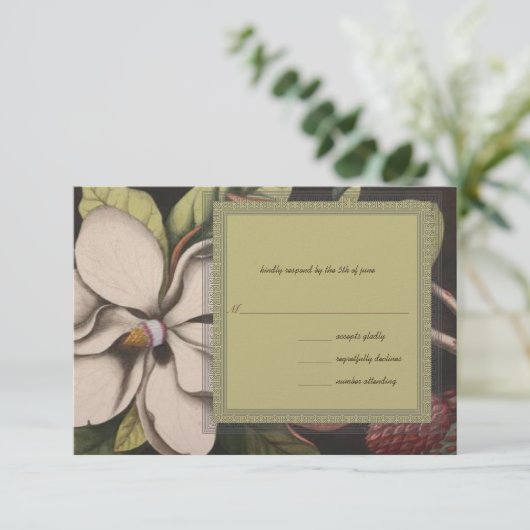 Magnolia Wedding RSVP Karte (Stehend Vorderseite)