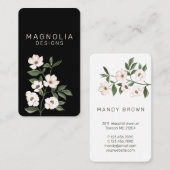Magnolia White Blume Branch Illustration Black Visitenkarte (Vorne/Hinten)