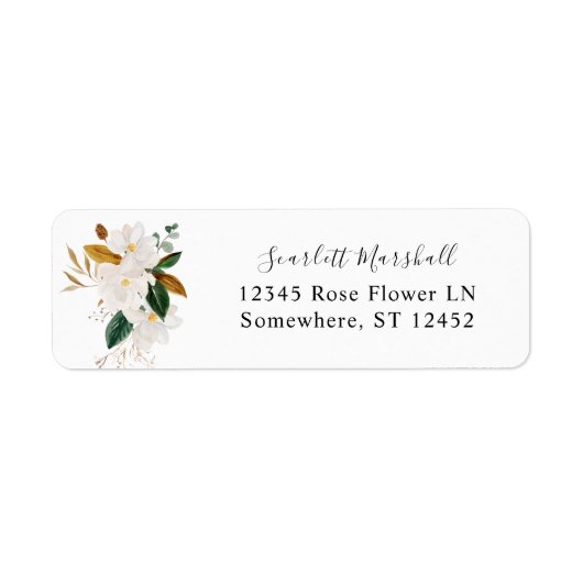 Magnolia White Floral Return Address Label (Vorne)