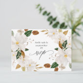 Magnolia White Floral w Meal RSVP Karte (Stehend Vorderseite)