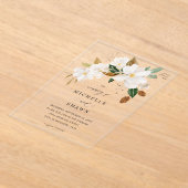 Magnolia White Floral Wedding Acryleinladungen (Ablage )