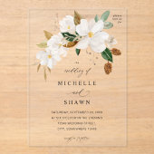 Magnolia White Floral Wedding Acryleinladungen (Vorderseite)