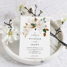 Magnolia White Floral Wedding Einladung