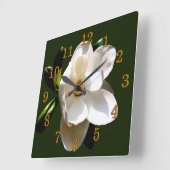Magnolia with Gold Numerals Quadratische Wanduhr (Winkel)