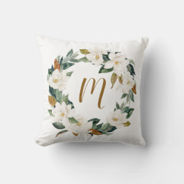 Magnolia Wreath Monogram Kissen