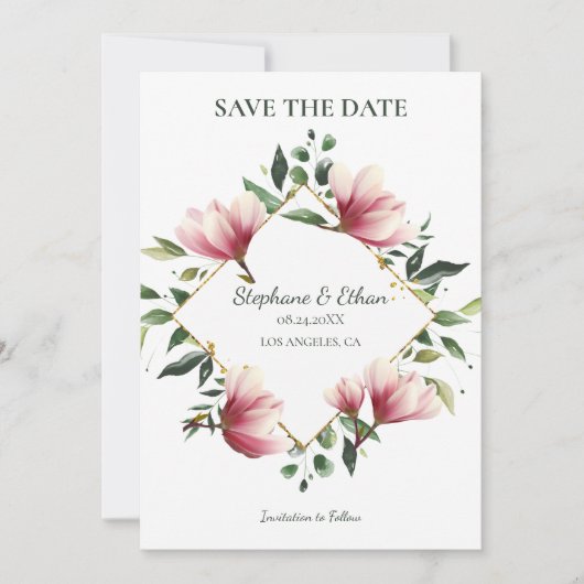 Magnolia Wreath Save The Date (Vorderseite)