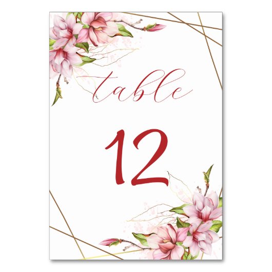Magnolias Imitate Gold Foil Rahmen Rustikale Hochz Tischnummer (Vorderseite)