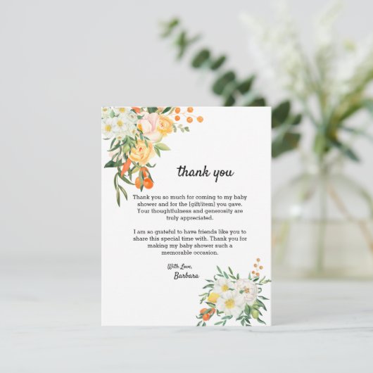 Magnolias, Kumquat Babydusche Danke Karte (Stehend Vorderseite)